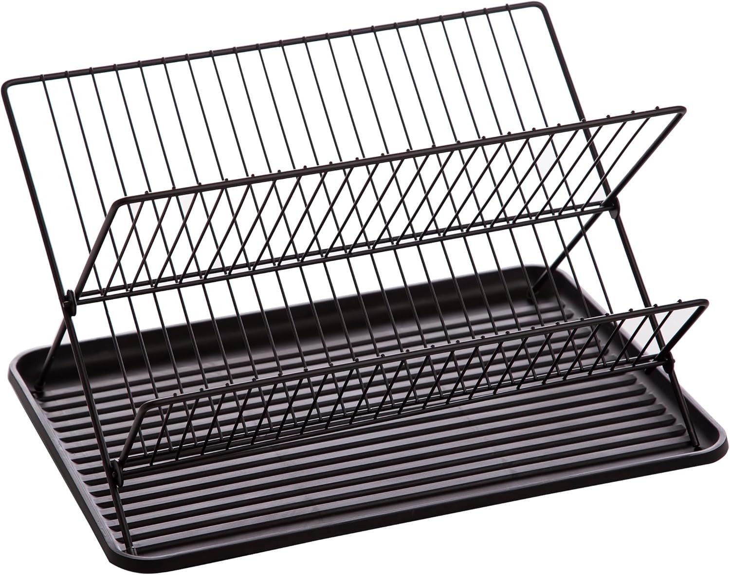 2-Tier Collapsible Dish Rack with Tray - Matte Black | Dish Drainer Kitchen