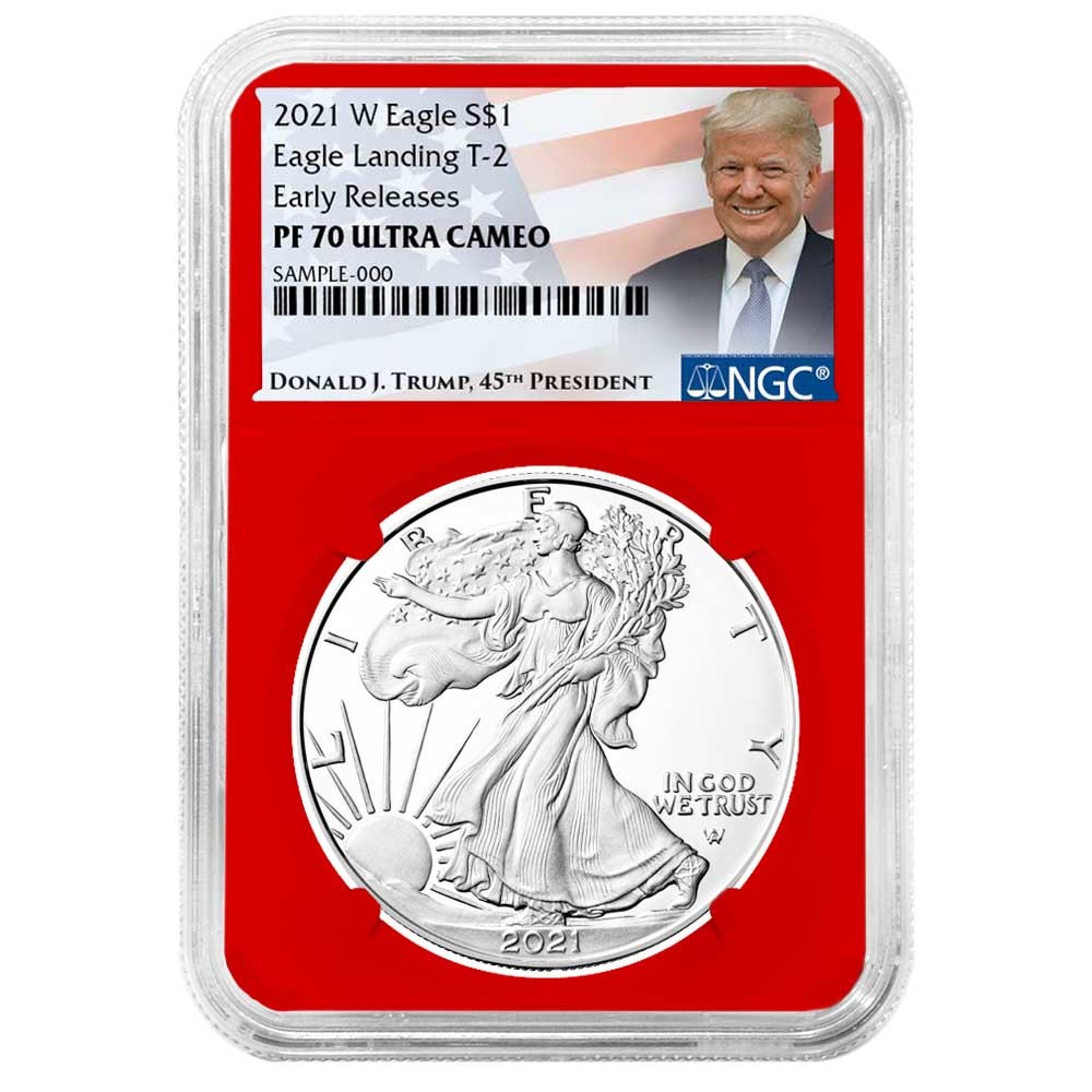 2021-W Proof $1 Type 2 American Silver Eagle NGC PF70UC ER Trump Label Red Core
