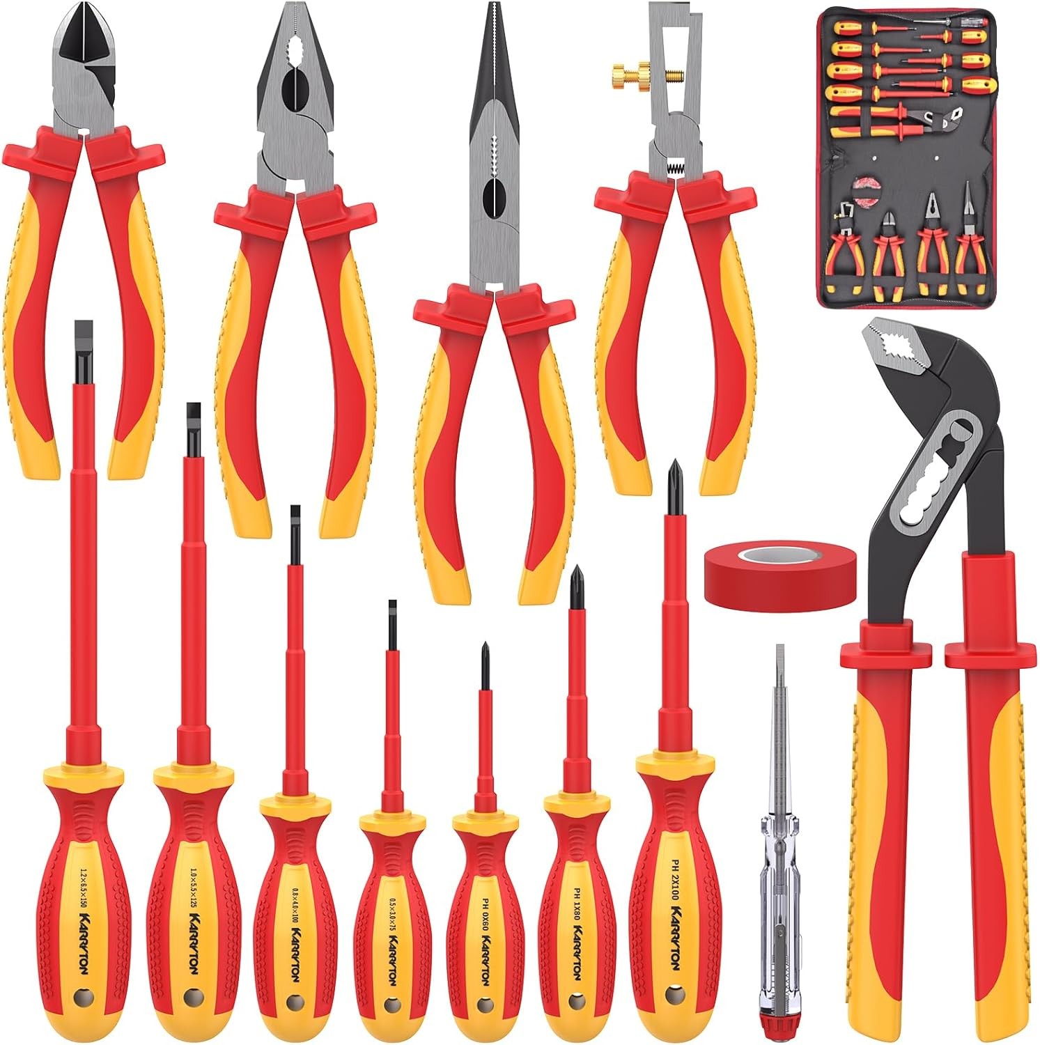 Insulated Electrician Tool Set， Certified Electrical Tools Kit with Pliers