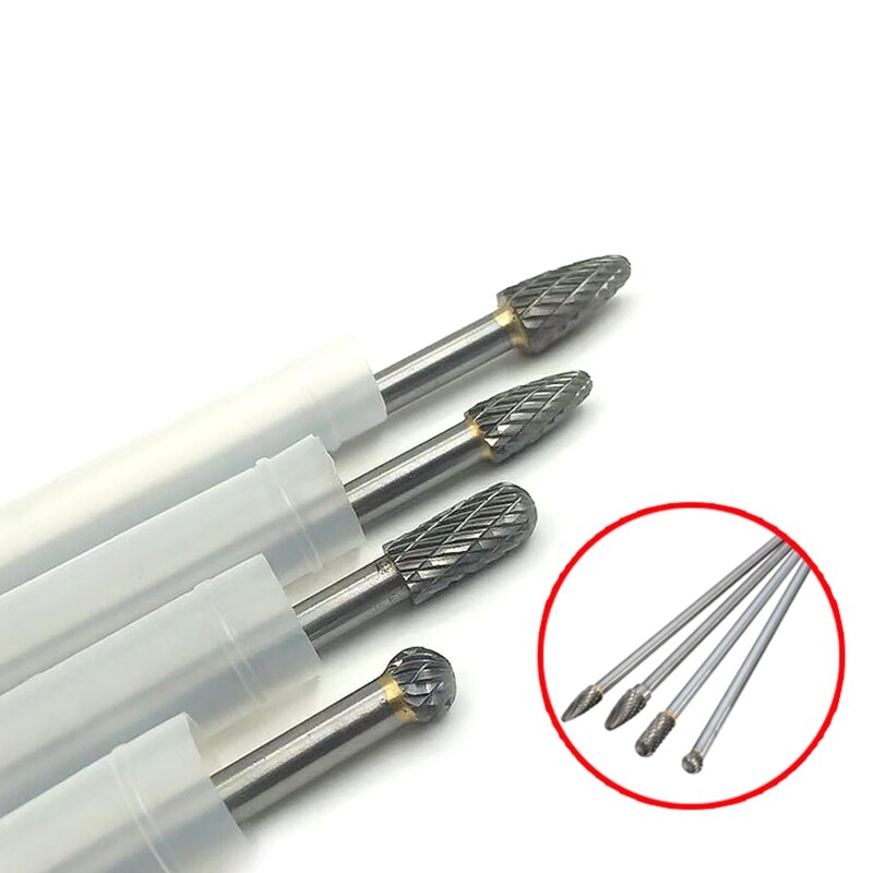 1/4" Shank Carbide Rotary Burr Set 6" Long Reach Double Cut for Head