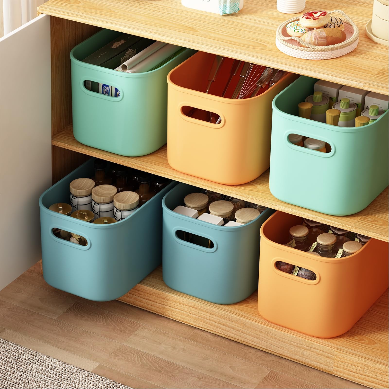 6 Pack Colorful Stackable Storage Bins with Lids, Handle, 9.85x6.9x5.7 in