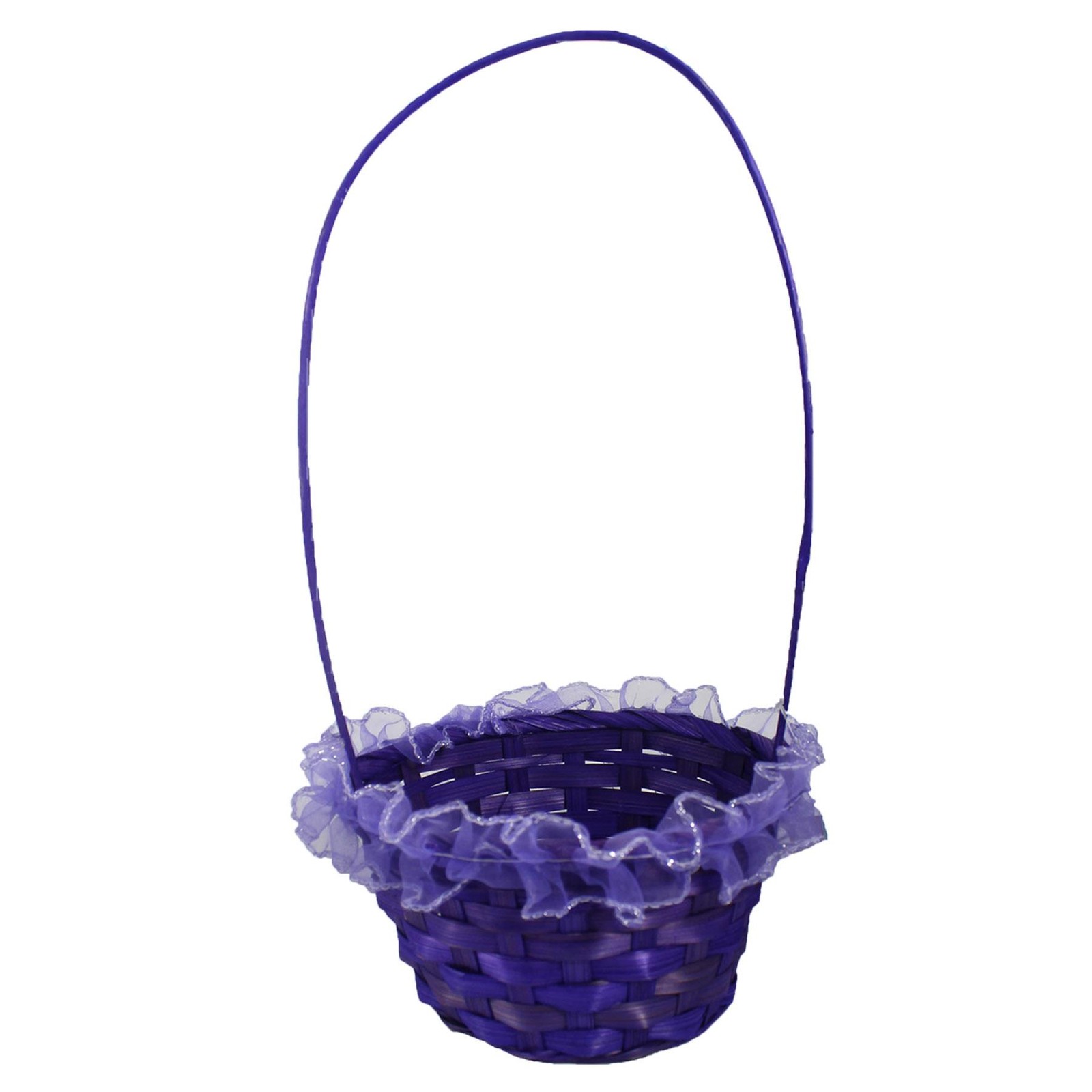Easter Wicker Basket with Handle and Frilly Edge for Egg Hunt, Hamper Purple