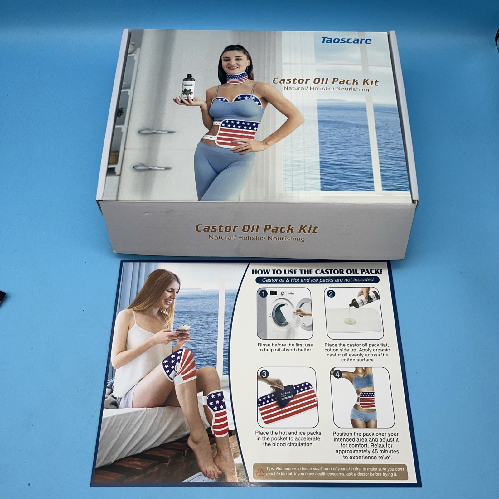 Taoscare Castor Oil Pack   Reusable Kit  6pc Patriotic