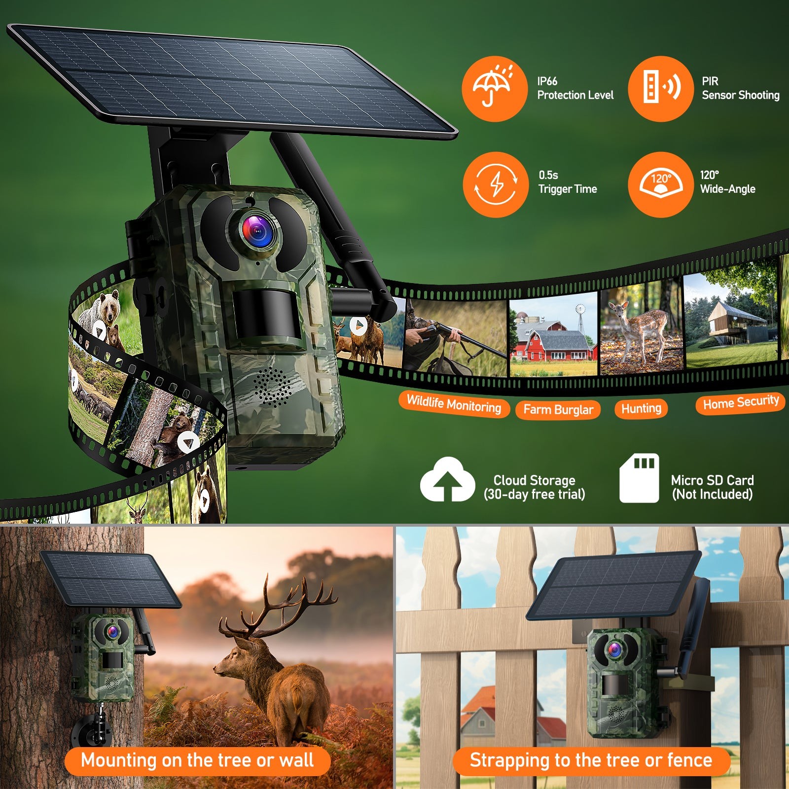 2Pack Solar Cellular Trail Camera with 2.5K Live Streaming 4G LTE Game Cam SIM