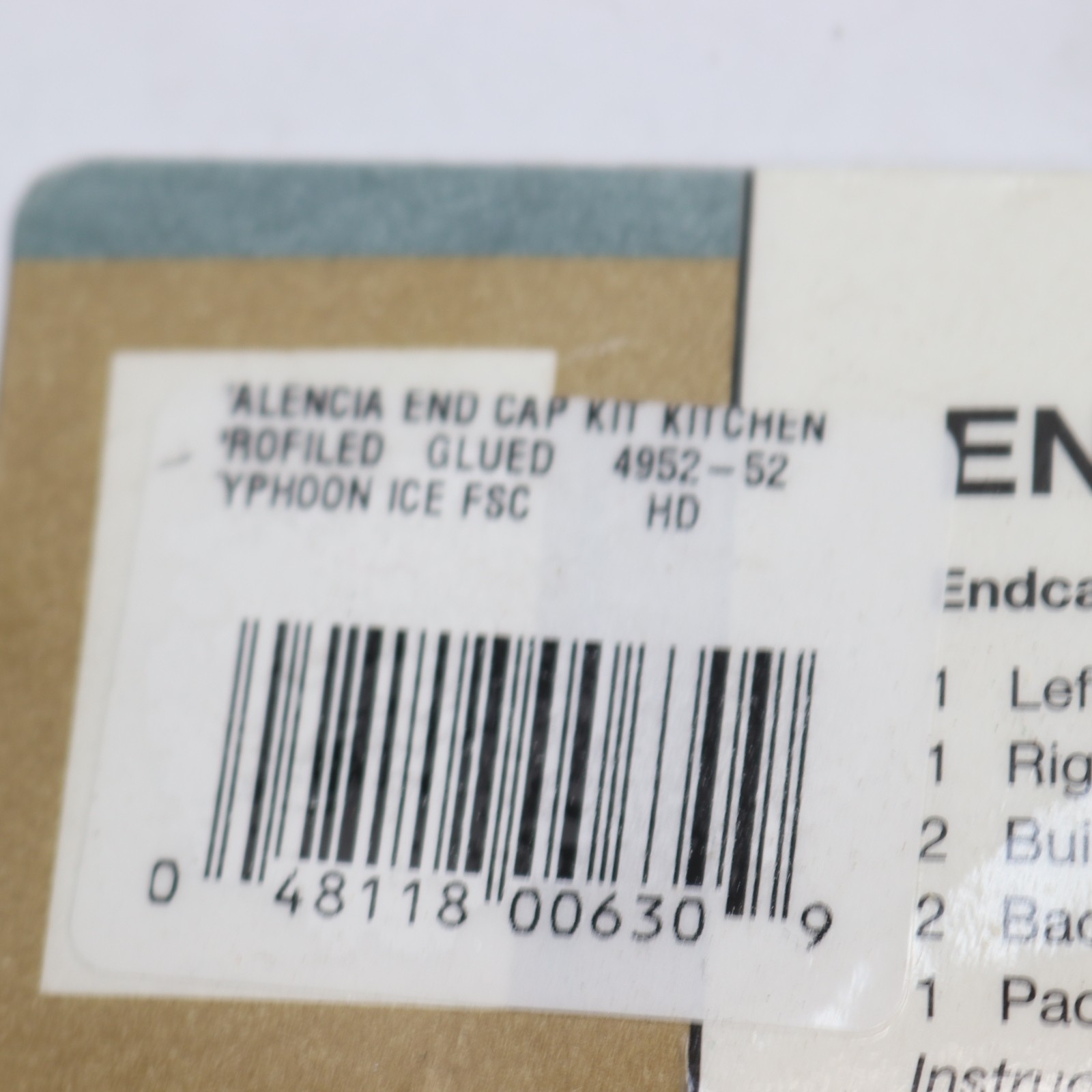 Laminate Endcap Kit for Countertop with Integrated Backsplash in Typhoon Ice