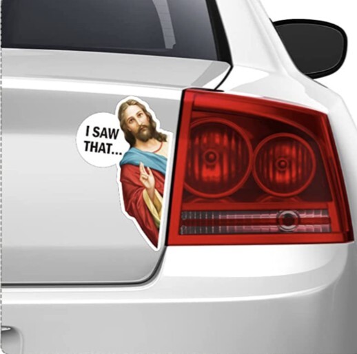 Set of 10 Funny Jesus Sticker "I Saw That" 3" Decal Comedy Satire Gift