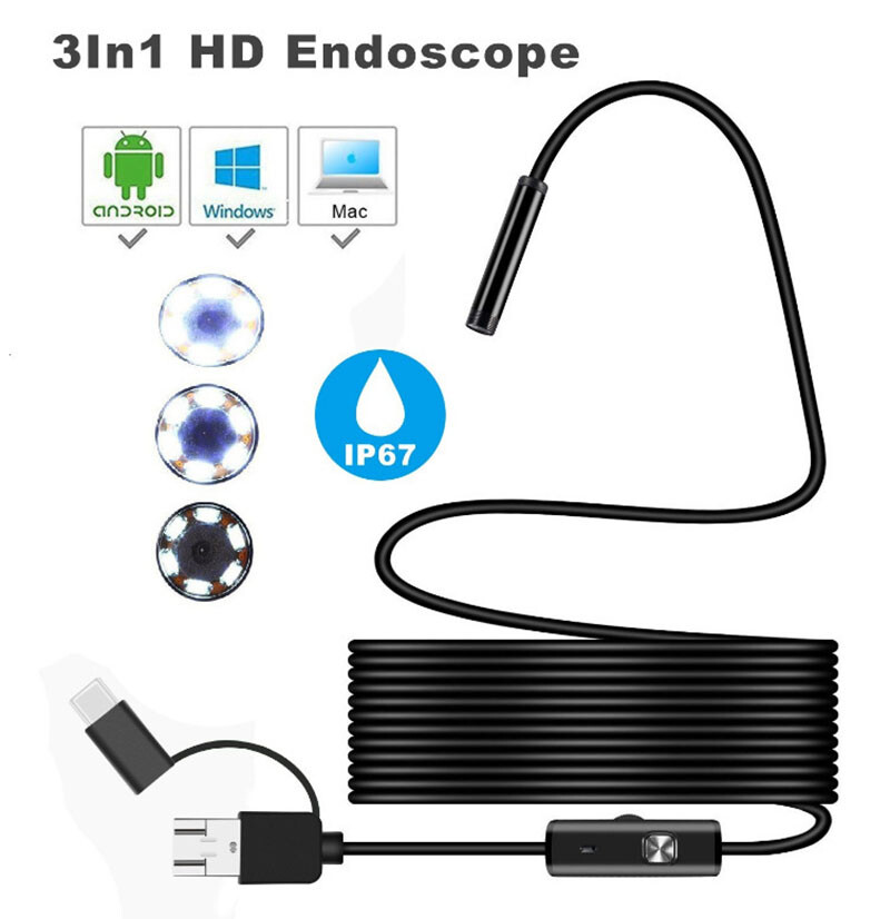 3in1 Micro USB Type C Android Endoscope 7mm Snake Borescope Inspection Camera US