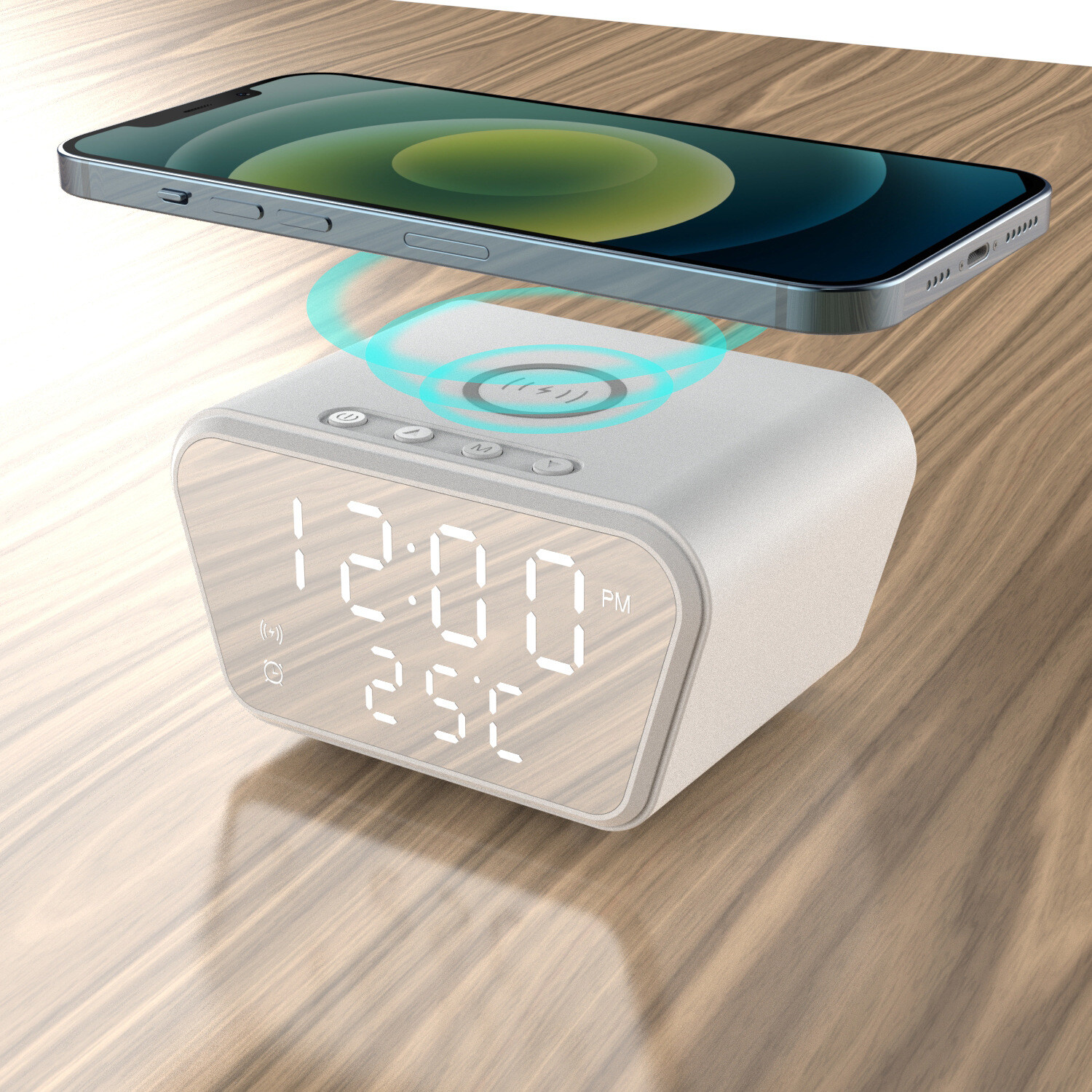 Smart Alarm Clock with 15W Wireless Charger, Date/Temp LED Display