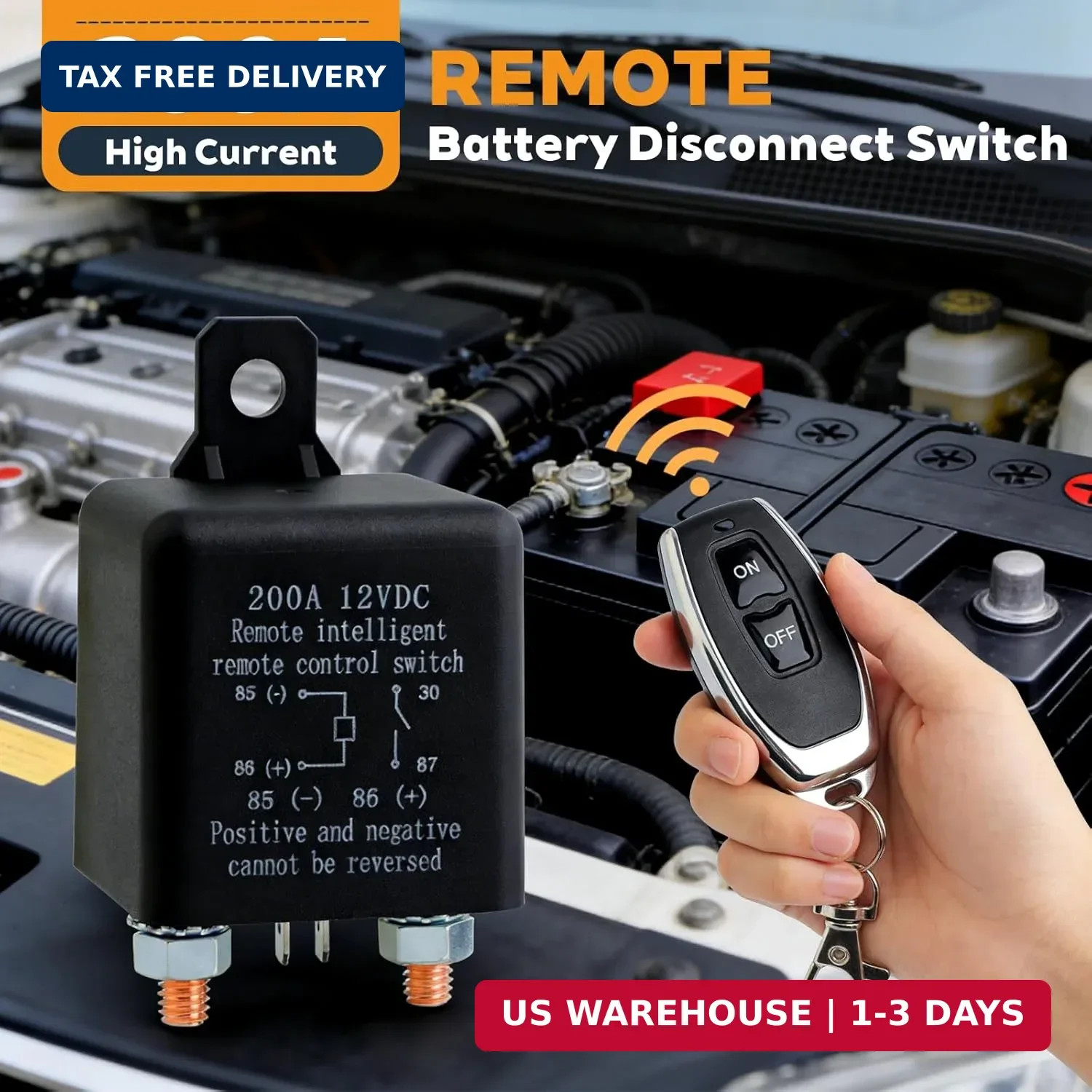 Remote Battery Disconnect Switch 12V, 200A Remote Control Battery Kill Switch, A