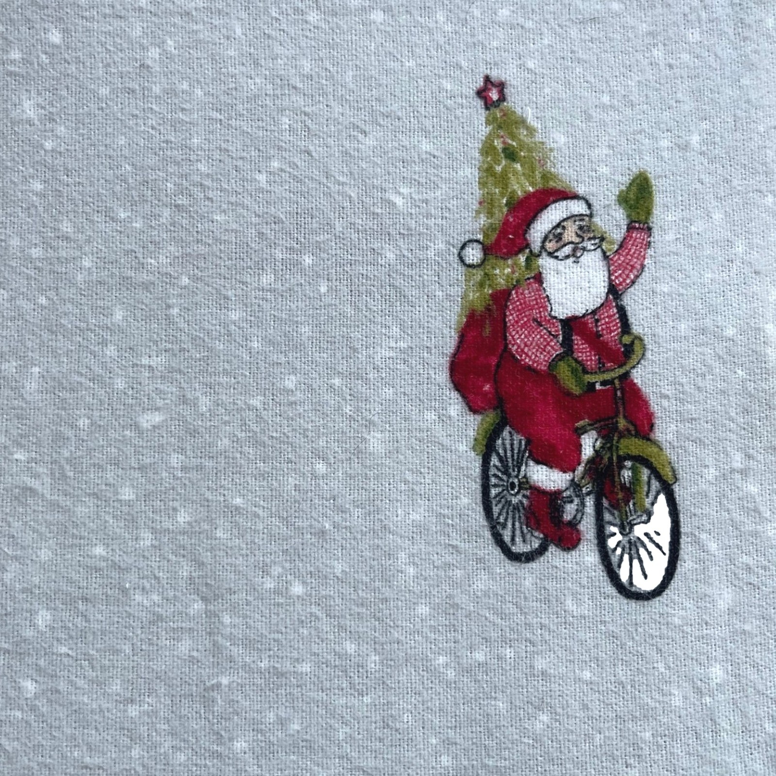 Christmas Flannel Sheet Set Gray & Red Santa on Bike Queen Bed Sheets, Bicycles