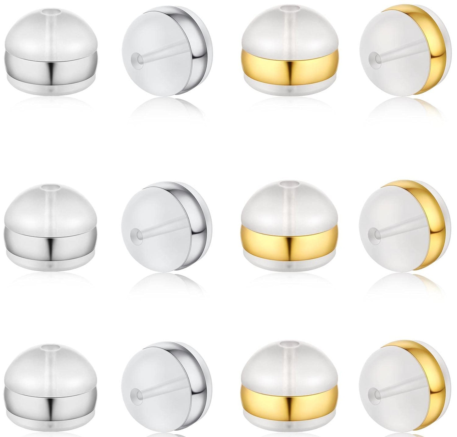 DELECOE 12pcs Soft Silicone Earring Backs for Studs Silver&Gold Belt Rubber E...
