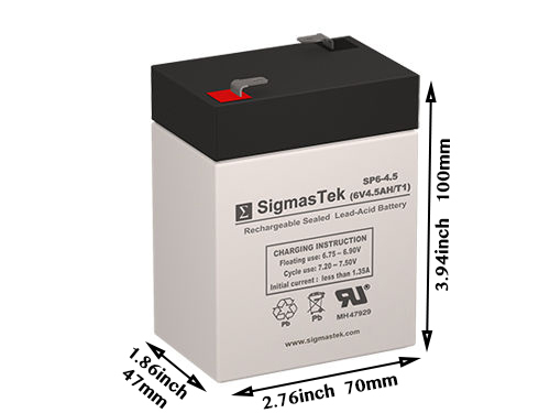 6 Volt 4.5 Amp Hour Replacement Battery for Emergency Exit Lighting Systems