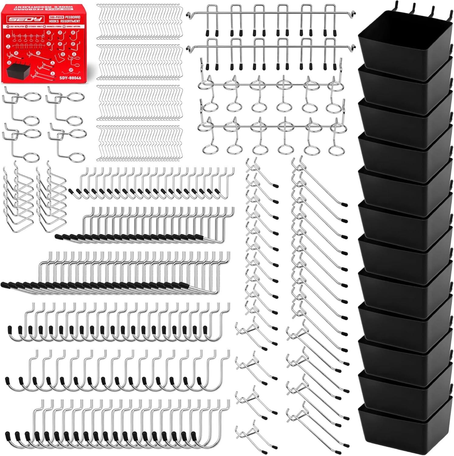 300-piece Pegboard Hook Set, Pegboard Organizer Accessories for Hanging, Durable