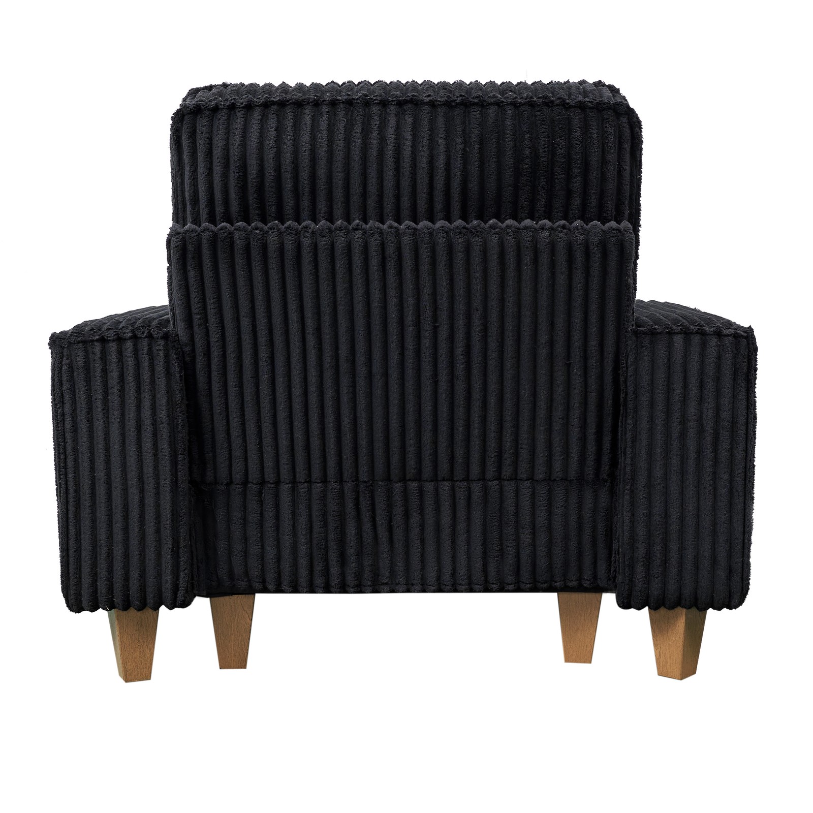Black Corduroy Deep Seat Armchair with Cup Holder Pillow for Living Room