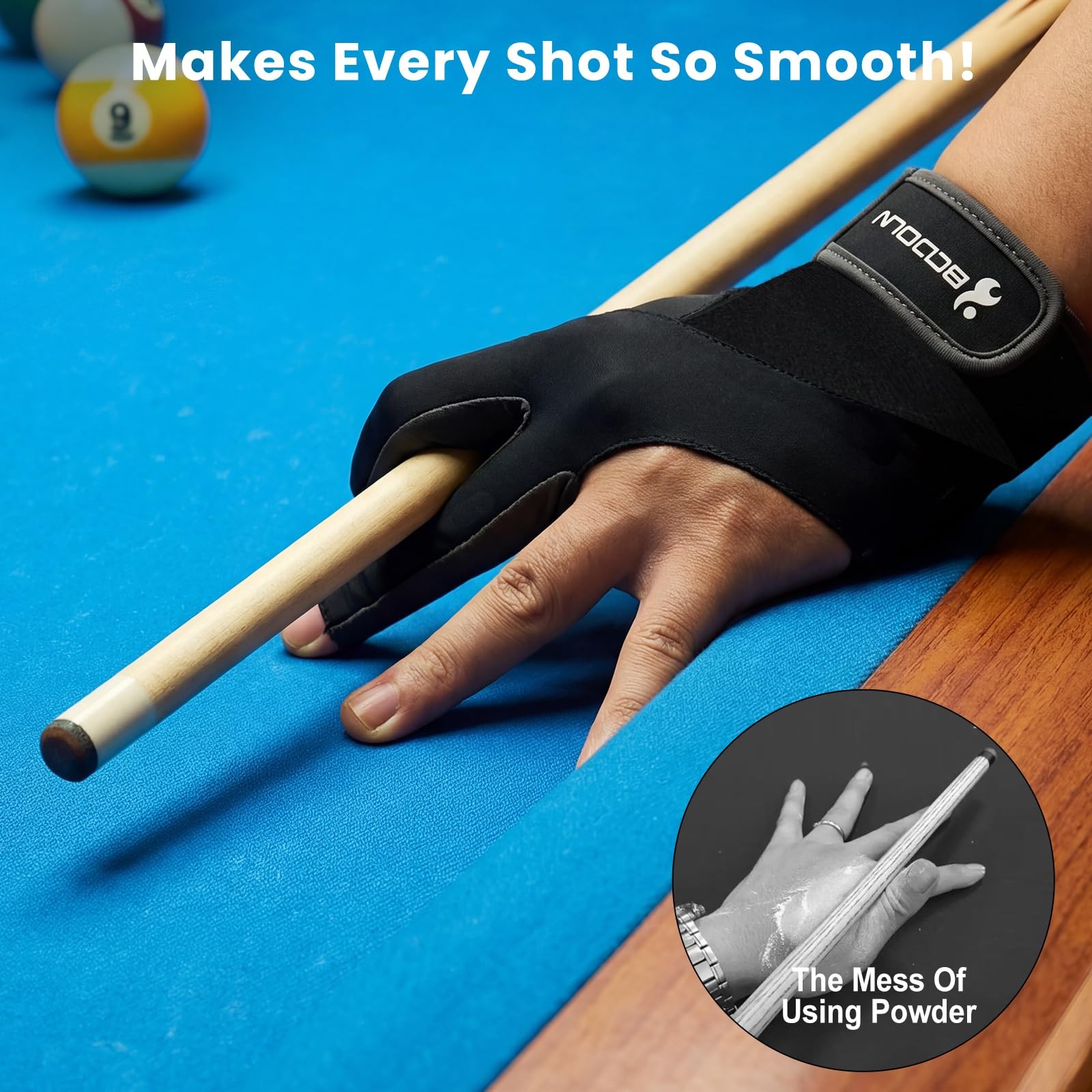 Billiard Pool Gloves for Left Hand 3 Finger, Splicing Process, Snooker Cue Sp...
