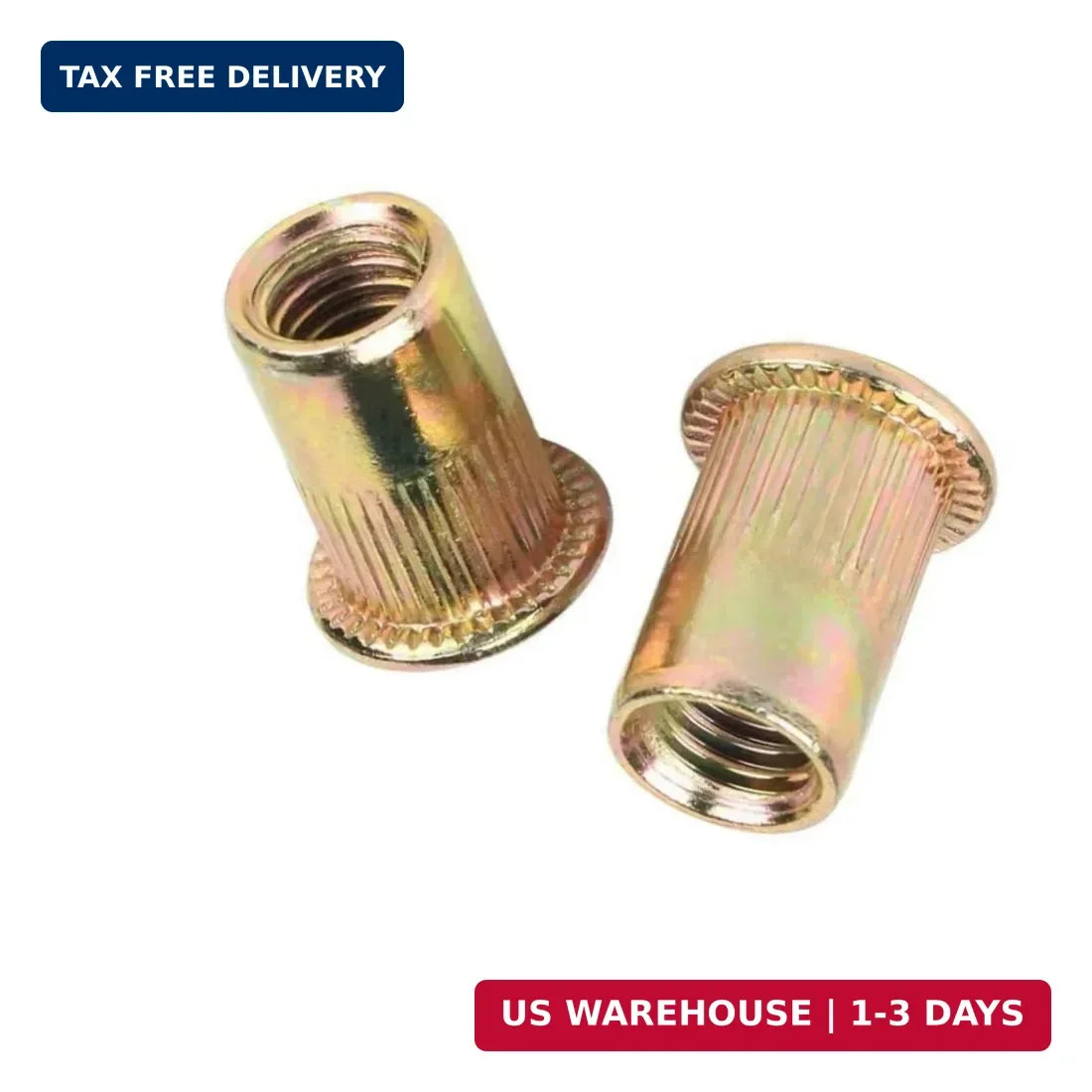 100 Pcs M6 Rivet Nuts, Metric Zinc Plated Finish Carbon Steel Flat Head Threaded