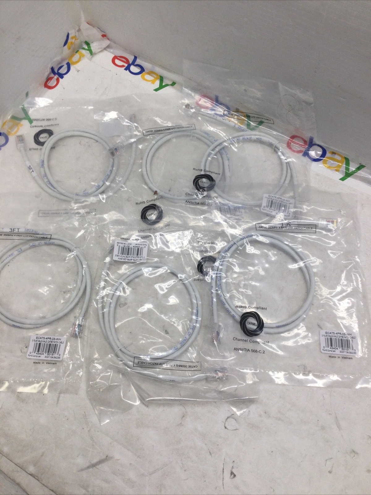 CAT 5E  Ethernet RJ45 Lan Wire Network White 3 Feet Patch Cable (6 Pack)