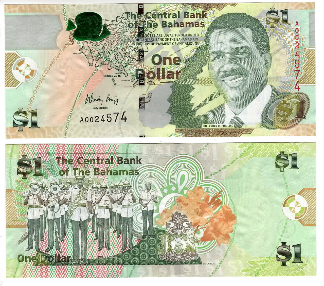 BAHAMAS CRISP Series $1 Dollar UNC Banknote (2015) P-71A Prefix AQ