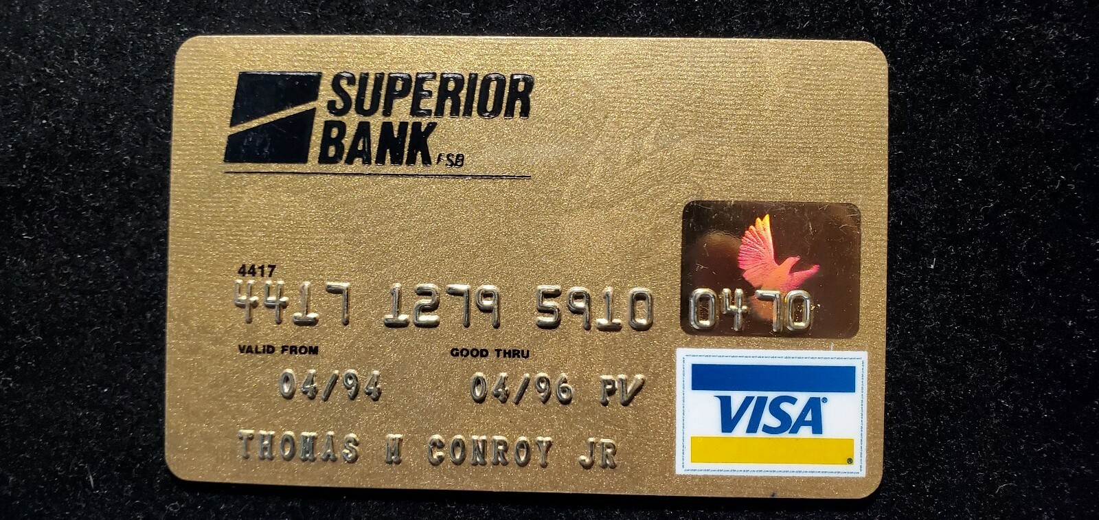 Superior Bank Gold Visa credit card exp 1996 cc684