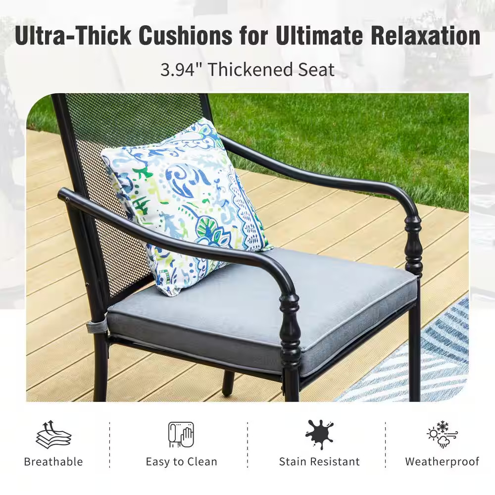 Black 5-Piece Metal Patio Outdoor Dining Sets with Stamped round Table and Gourd