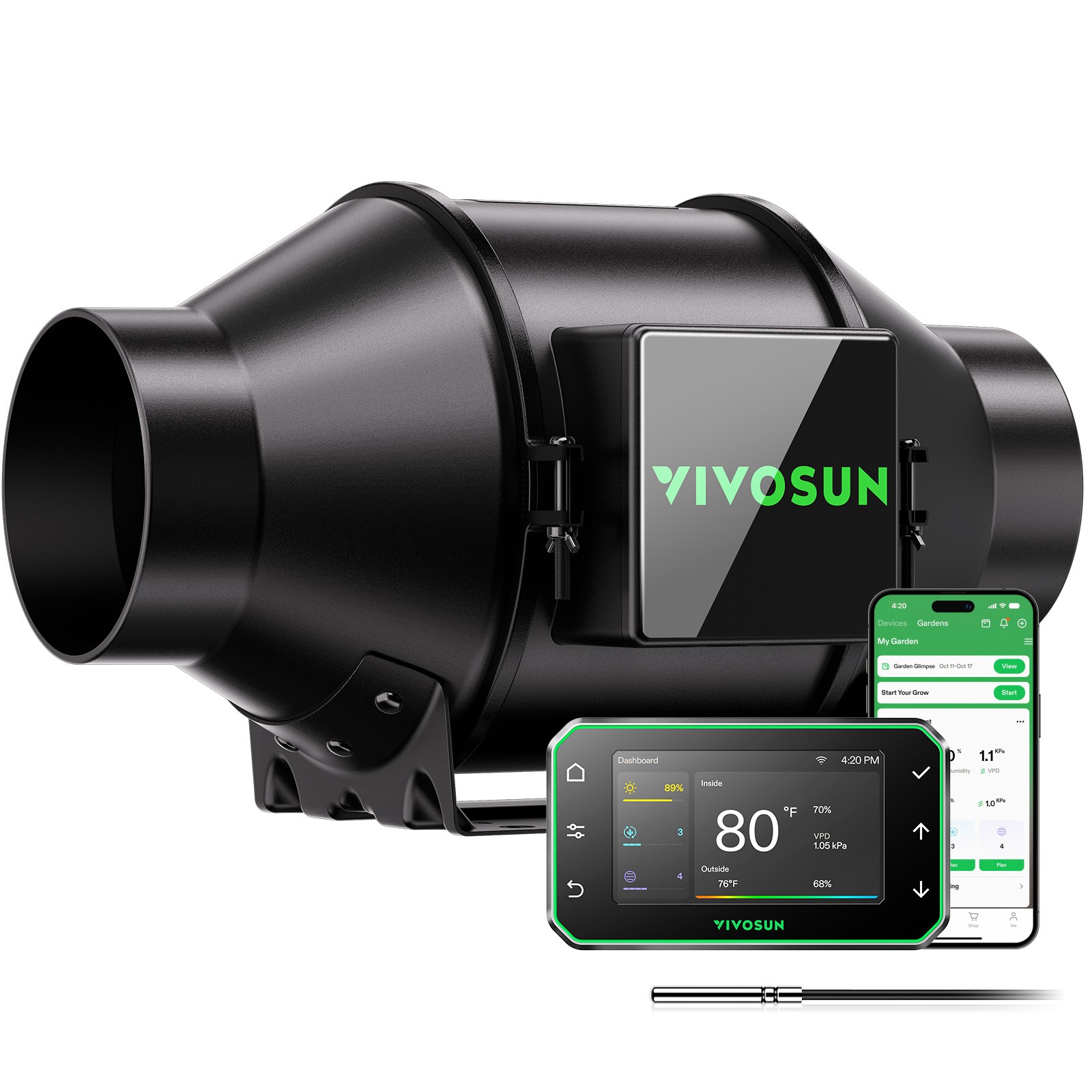 VIVOSUN G4 4" Smart Inline Duct Fan Exhaust Blower 195CFM E42A+ Growhub