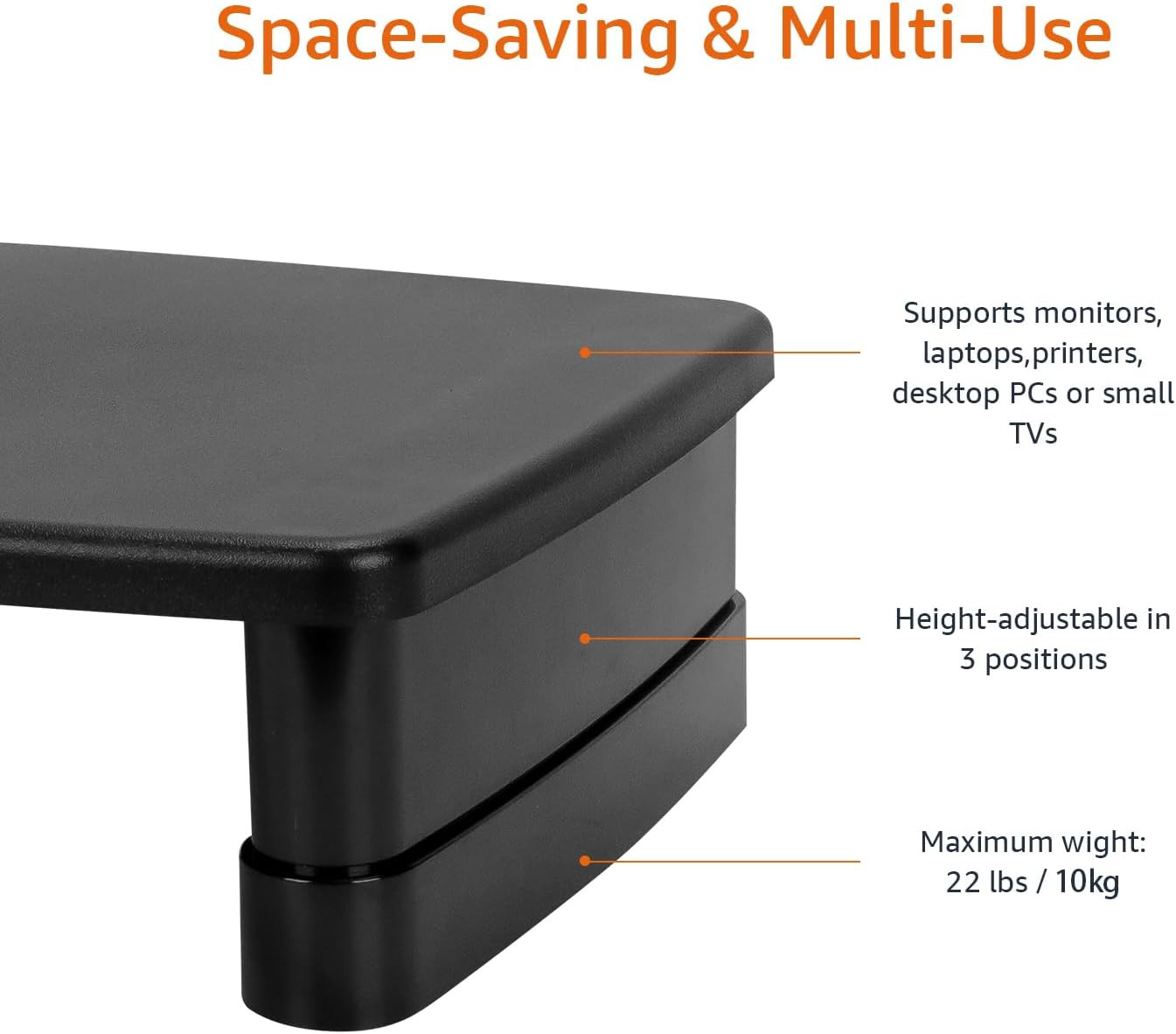 Height Adjustable Rectangular Computer Monitor Riser Desk Stand with Storage for