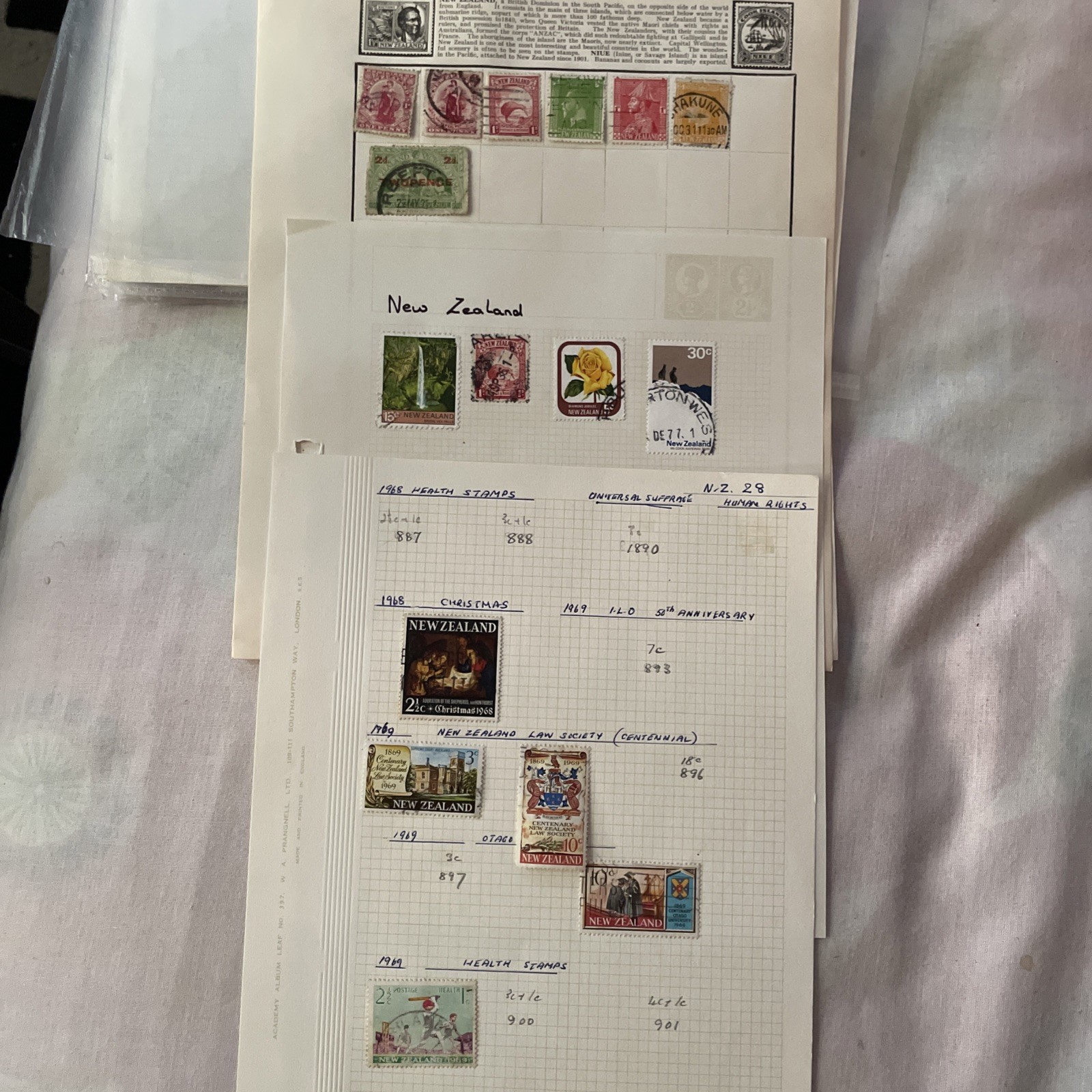 WORLDWIDE Stamps UNCHECKED. On page or part pages*NEW ZEALAND*184 3 part pages