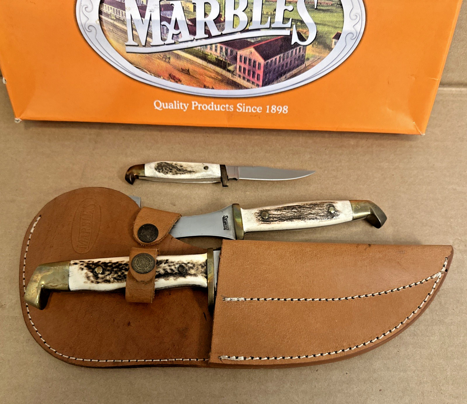 Marbles Cutlery Camp Set Knife (2) /Axe Combo With Leather Sheath MA516