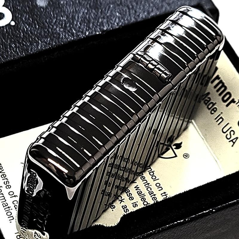 Zippo Armor Horizontal Stripe Black 4 Sided Continuous Processing Lighter Japan