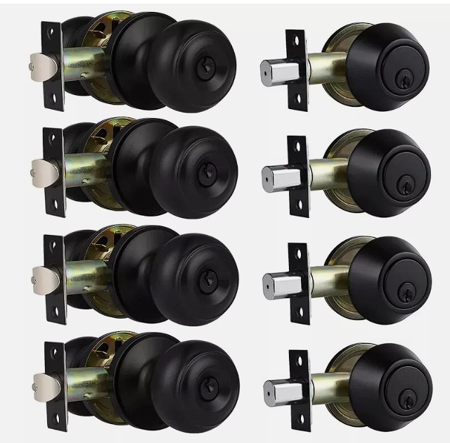 4 Pack Keyed Entry Door Knobs & Single Cylinder Deadbolt Lock Combo Set