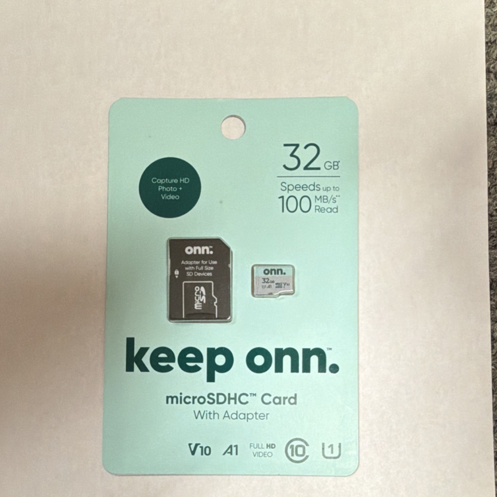 onn. 32GB microSDHC Card Class 10 High Speed Full HD Video Adapter