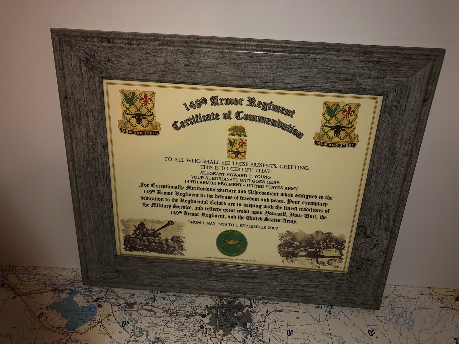 149TH ARMORED REGIMENT / COMMEMORATIVE - CERTIFICATE OF COMMENDATION
