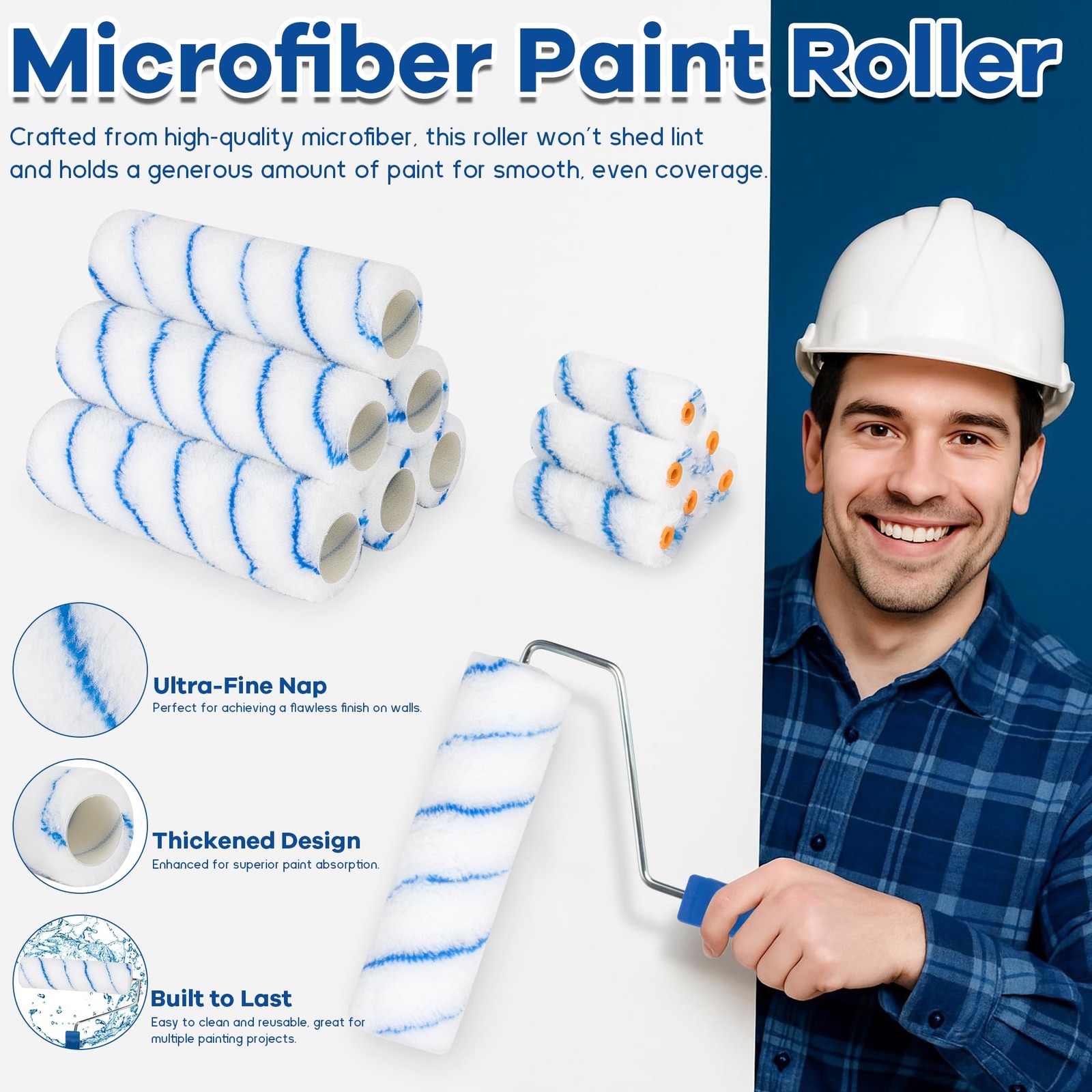 28 PCS Paint Roller Kit with Extension Pole, 4" 9" Blue