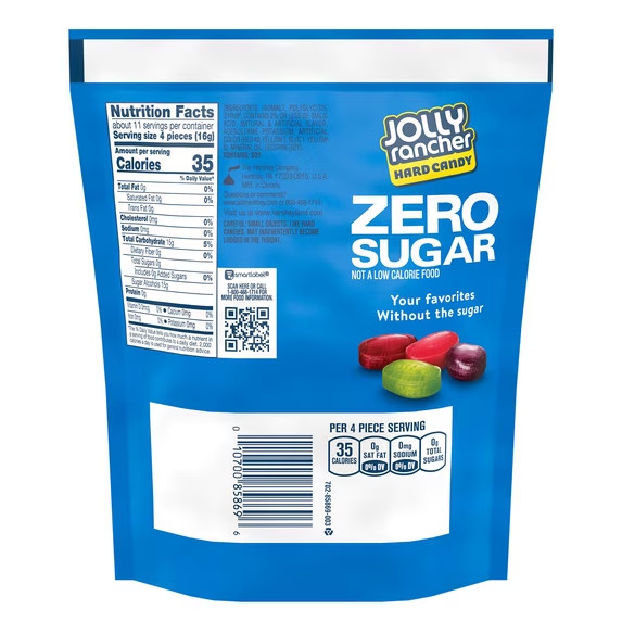 Jolly Rancher Zero Sugar Assorted Fruit Flavored Hard Candy, Bag 6.1 oz