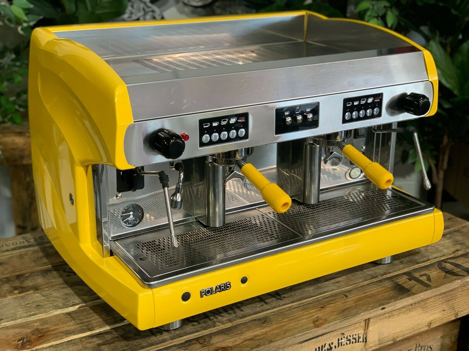 WEGA POLARIS 2 GROUP HIGH CUP YELLOW HANDLES ESPRESSO COFFEE MACHINE CUSTOM CAFE
