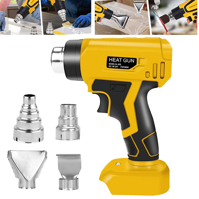 360W Cordless Heat Gun Hot Air Gun Fit For Dewalt 20V Li-ion Battery w/4 Nozzles