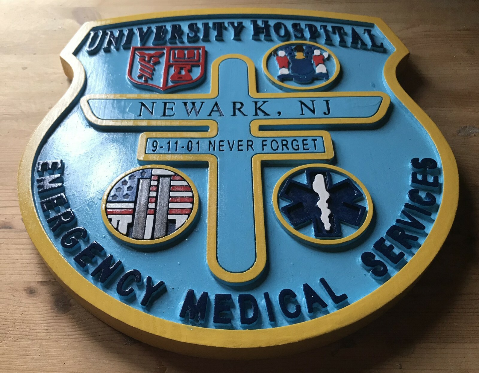 University Hospital Newark 3D routed wood patch sign plaque award Custom