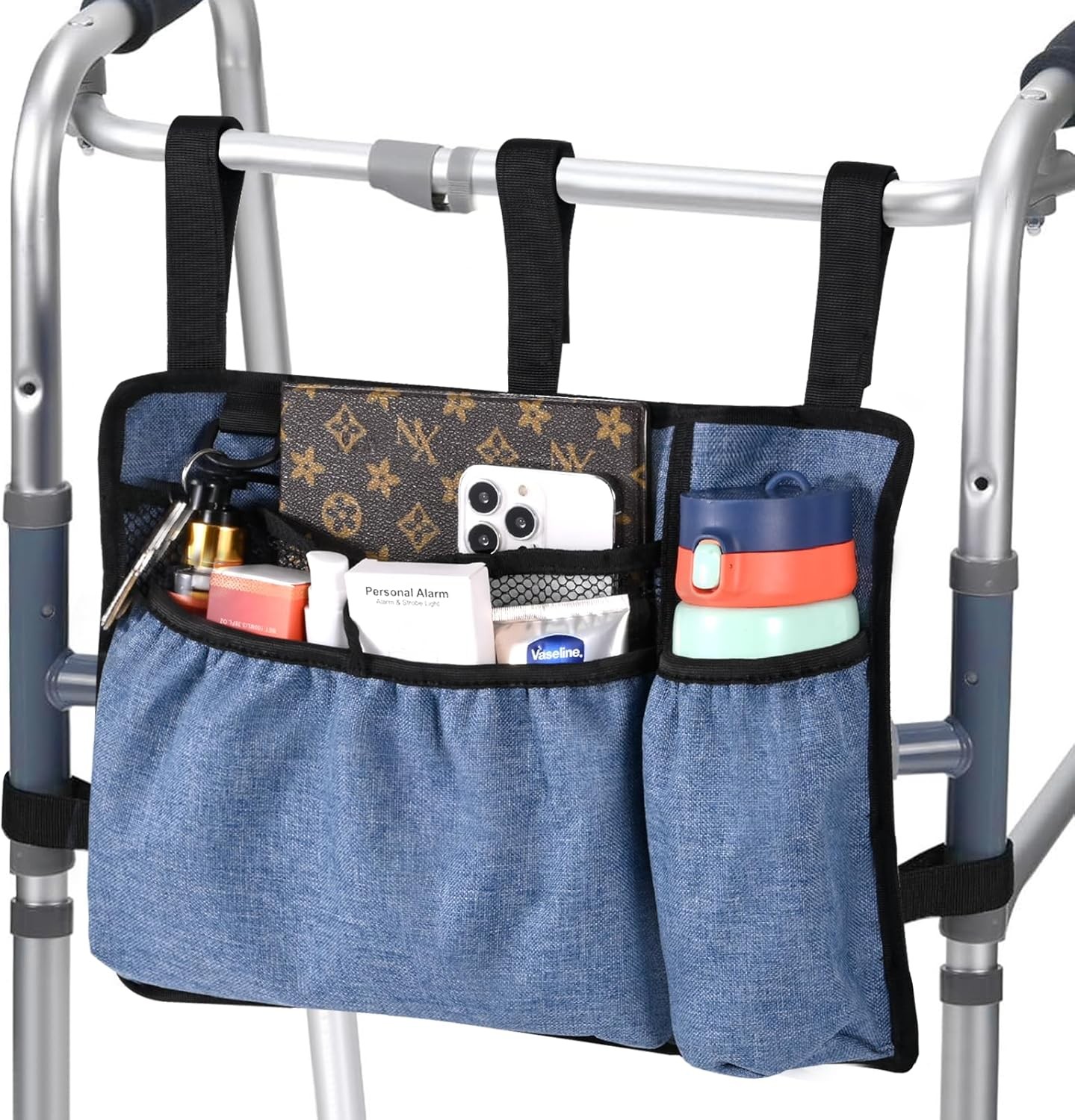 Walker Bag with Cup Holder, Premium Walker Basket for Folding Walker, Foldable W