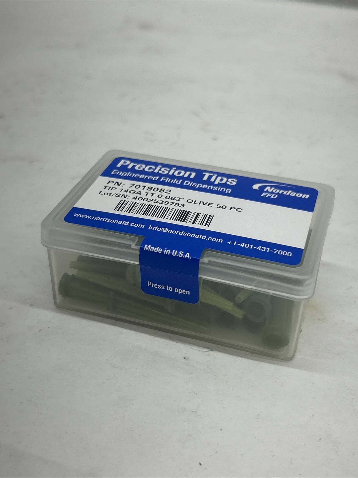Nordson 7018052 Fluid Dispensing Tip -  14GA TT 0.063 Olive 50 Pack
