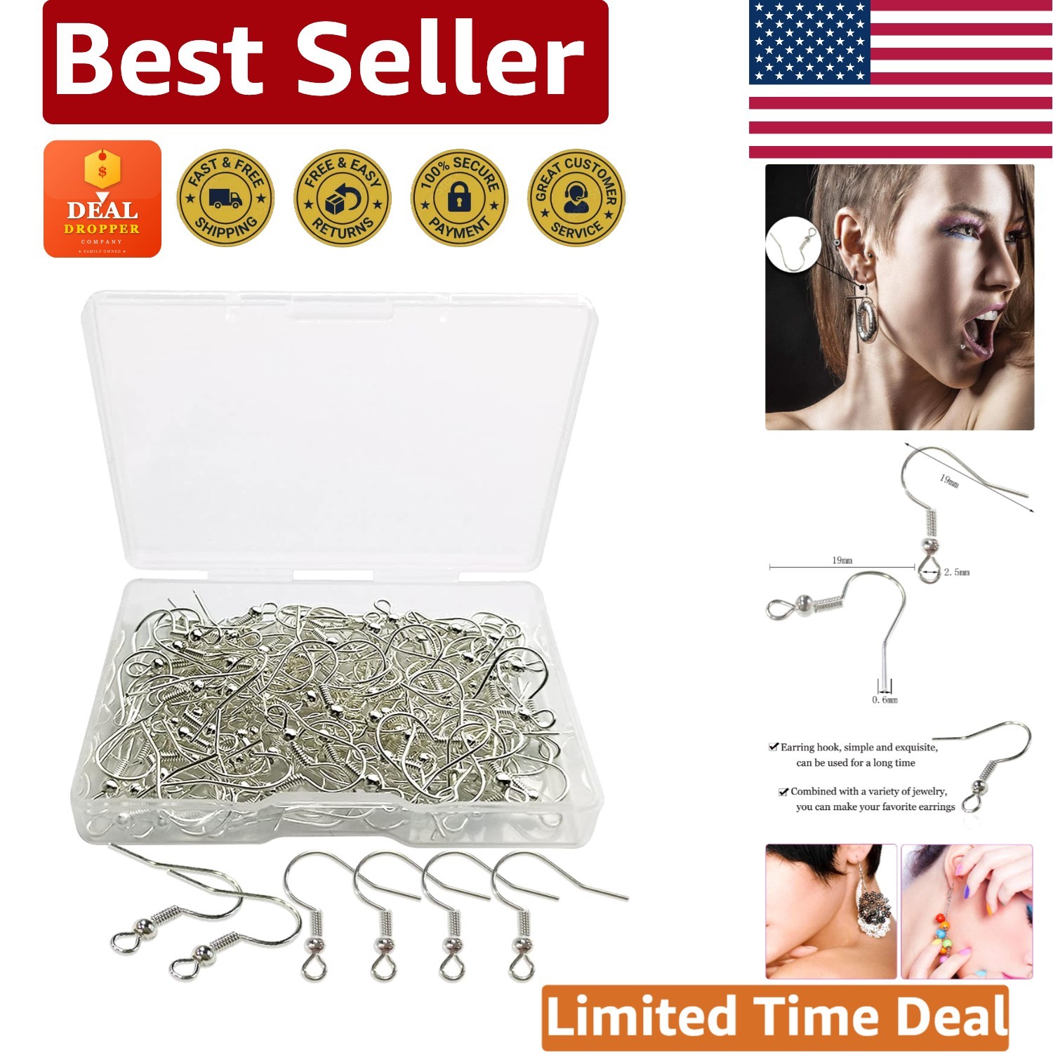 Versatile 120pcs Hypoallergenic Fish Hook Ear Wires with Convenient Storage Box
