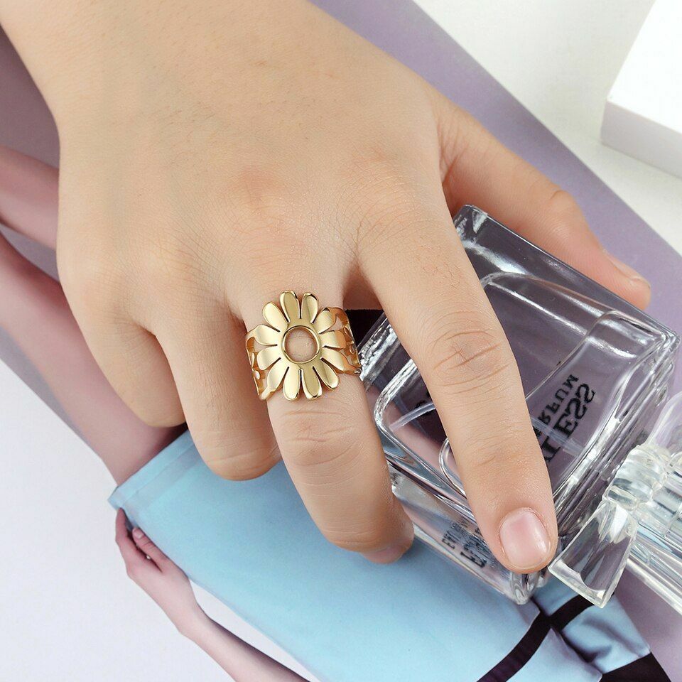Women Rings Circle Sunflower Gold Color Female Size Jewelry Stainless Steel Gift