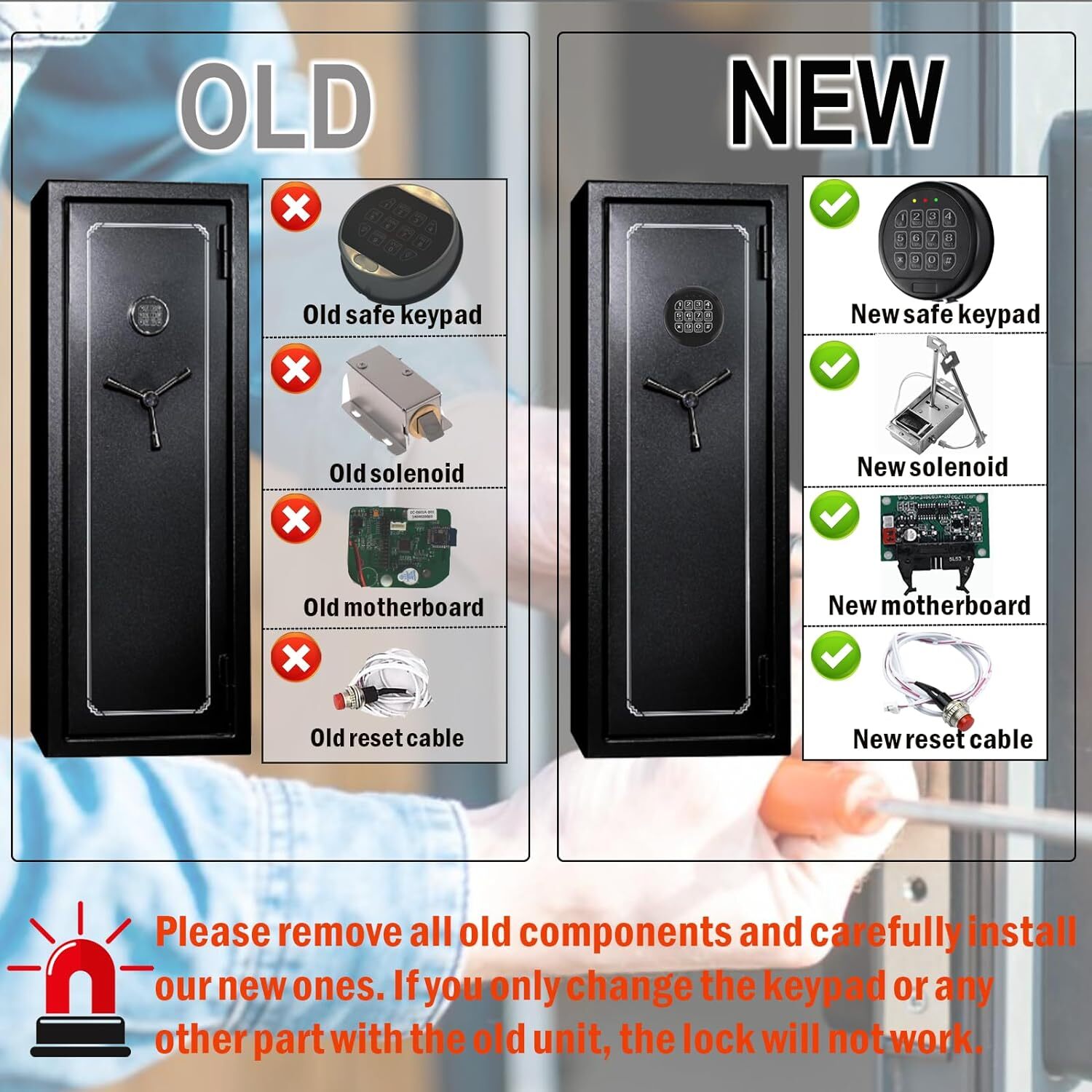 Gun Safe Lock Replacement with 2 Override Keys & Solenoid Black Keypad Safe Lock
