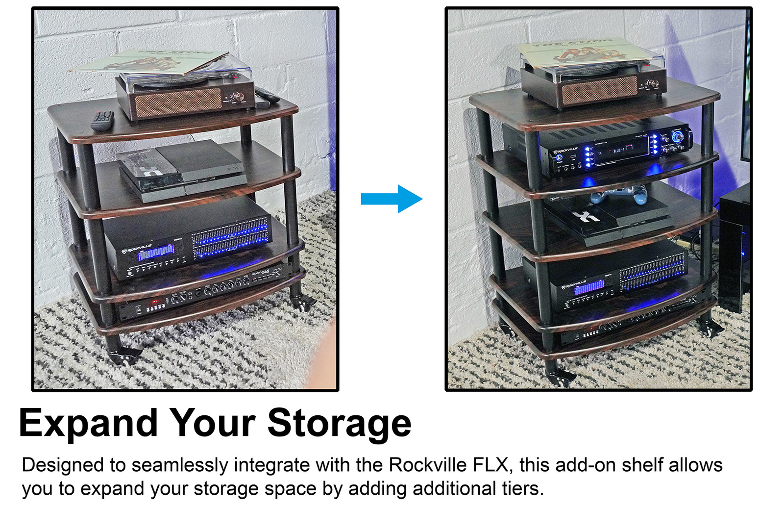 Rockville SHELF FOR FLX DARK WOOD Add-On Shelf + Tubes For FLX