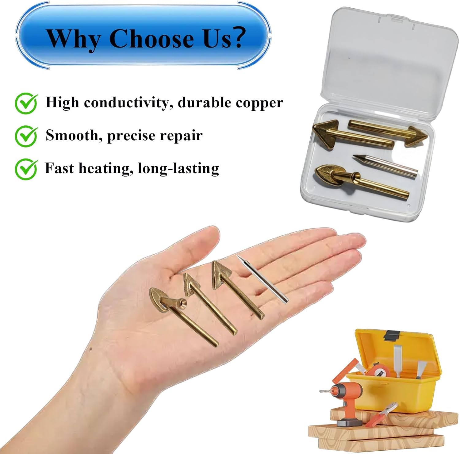 4 Pcs Copper Plastic Welding Tips for Soldering Iron, Replacement Triangular ...