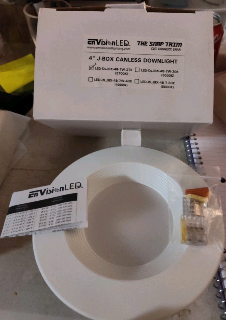 EnVision LED 4" J-Box Canless Down light LED -DLJBX-4B-7W-27K