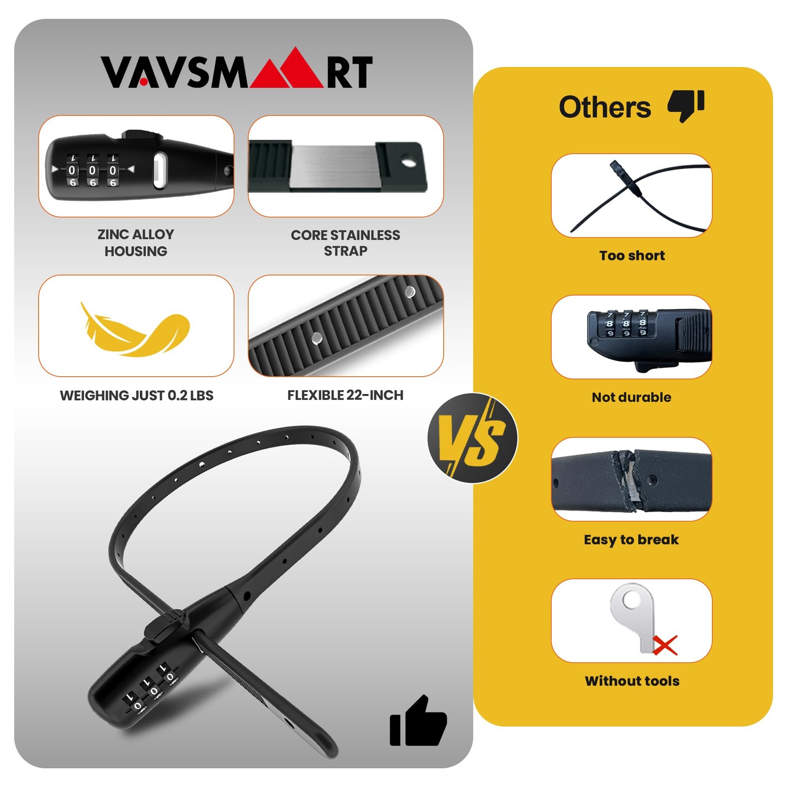 VAVSMART Zip Tie Lock, Adjustable Cable Lock Combination - Cafe Quick Combo