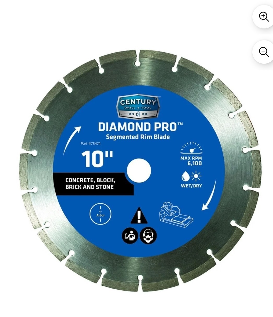 Century Drill & Tool 10 in. D X 1 in. Diamond Segmented Rim Diamond Saw Blade