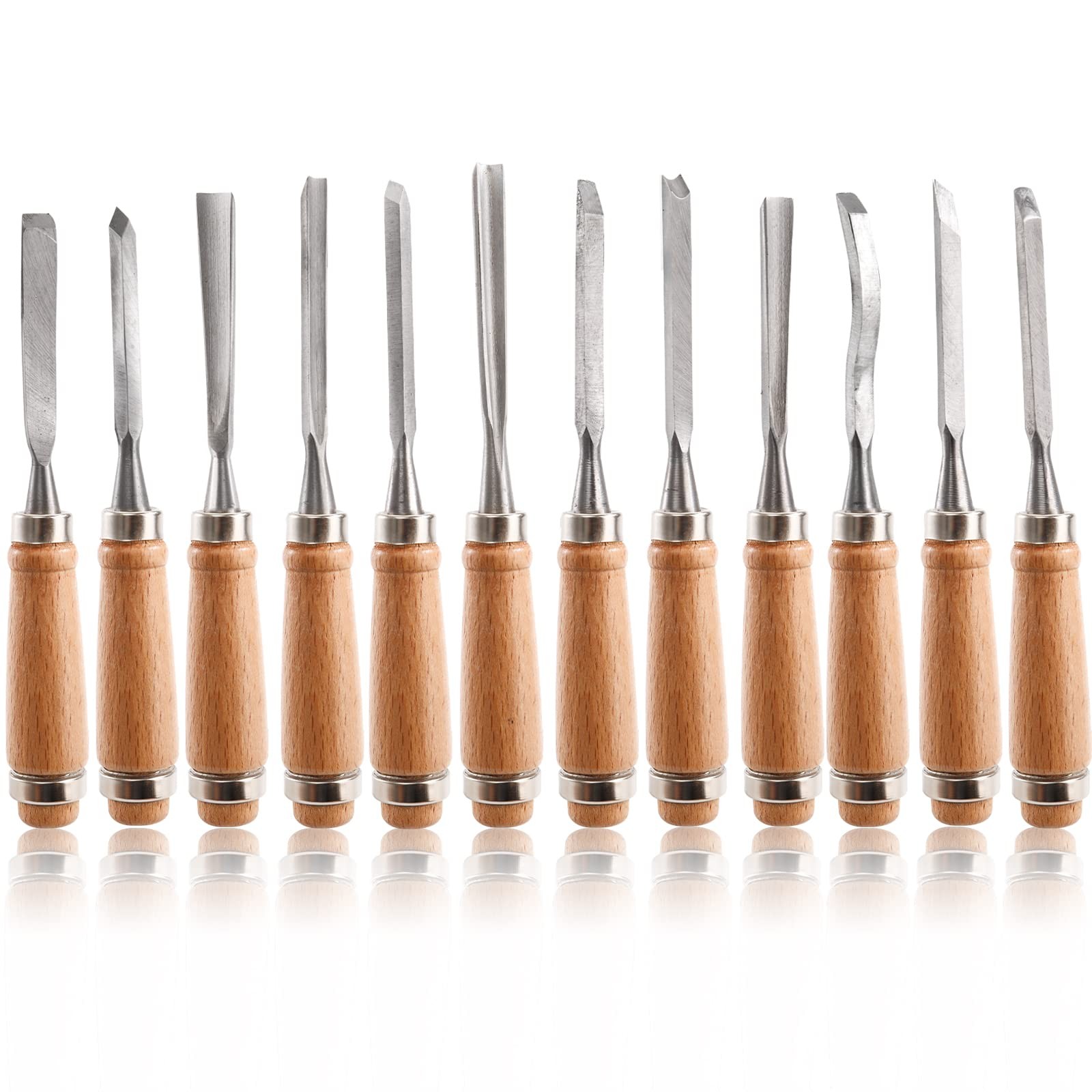 12 PCS Wood Carving Tools Gouges Woodworking Chisels Full Size Wood Carving K...