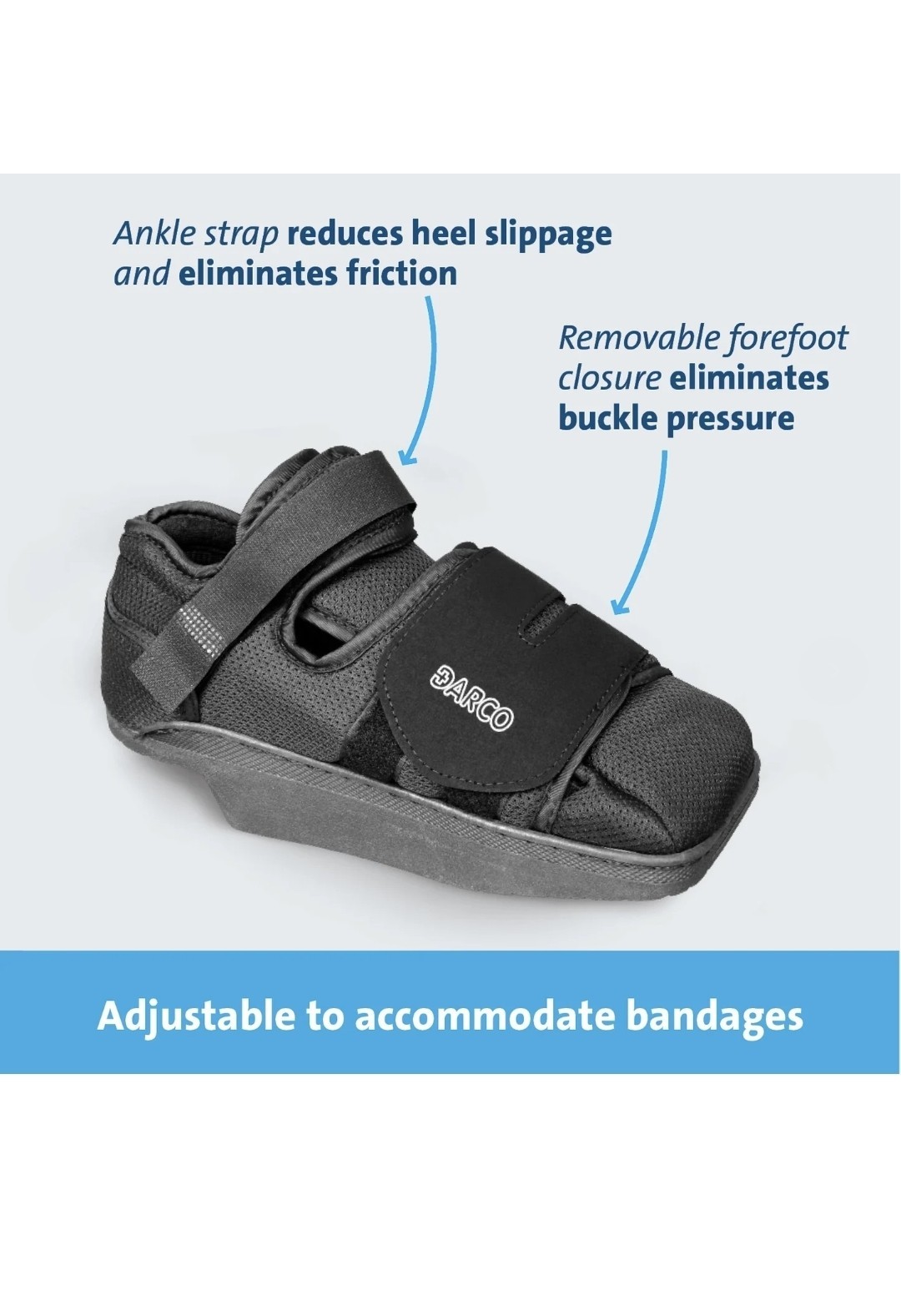DARCO HeelWedge Healing Off-Loading Shoe Black Post-Op Square Toe New - Large