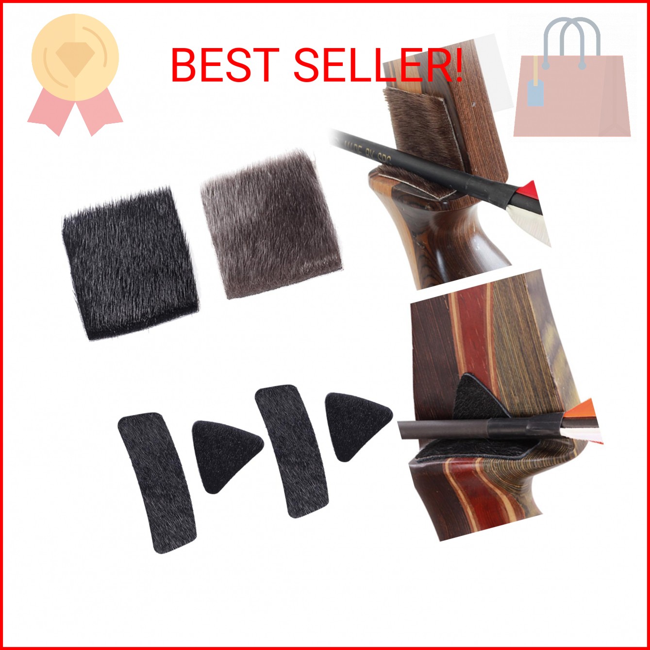 SPG Archery Hair Arrow Rest - 4 Packs All-Natural Fur Adhesive Shelf Rests Leath